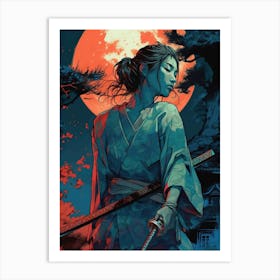 Samurai Girl Painting Art Print