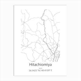 Hitachiomiya,Japan Minimalist Map Art Print