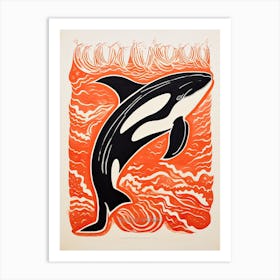 Orca, Woodblock Animal  Drawing 2 Art Print