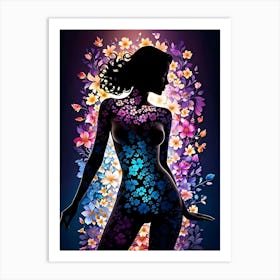 Silhouette of Naked Woman with Floral Frames #6 Art Print