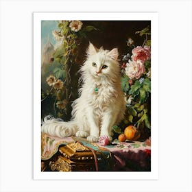 White Cat With Jewel Rococo Inspired Painting Art Print