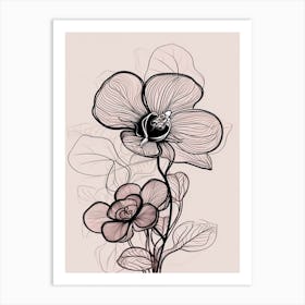 Line Art Orchids Flowers Illustration Neutral 20 Art Print