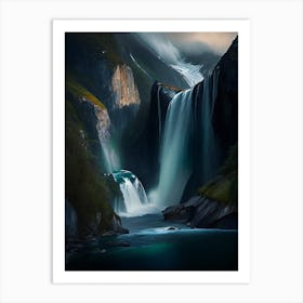 Nærøyfjord Waterfalls, Norway Nat Viga Style (3) Art Print