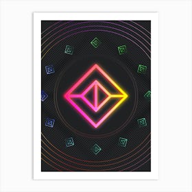 Neon Geometric Glyph in Pink and Yellow Circle Array on Black n.0370 Art Print