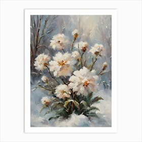 White Flowers In The Snow Art Print