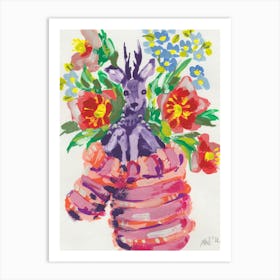 Deer In A Glove, red Art Print