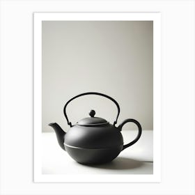 Minimalist Black Teapot With A Round Shape On A White Table And Background Art Print