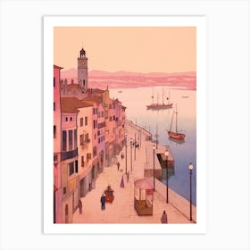 Santander Spain 2 Vintage Pink Travel Illustration Art Print