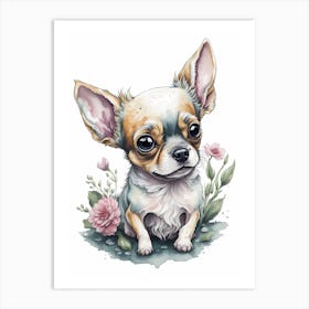 Floral Chihuahua Dog Portrait Painting (1) Art Print