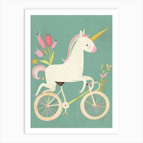 Pastel Storybook Style Unicorn On A Bike 3 Art Print