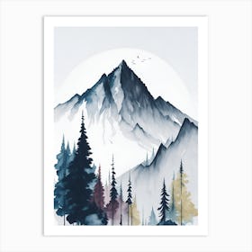 Mountain And Forest In Minimalist Watercolor Vertical Composition 23 Art Print