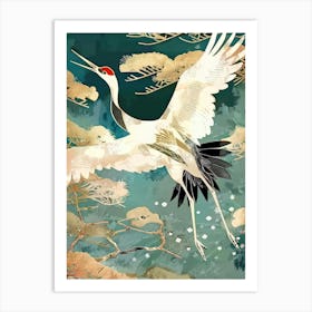 White Cranes Painting Gold Blue Effect Collage 5 Art Print