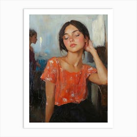 Girl In An Orange Top Art Print