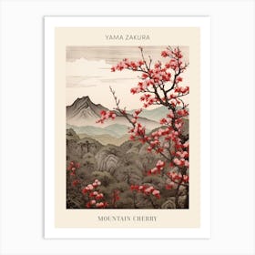 Yama Zakura Mountain Cherry Japanese Botanical Illustration Poster Art Print