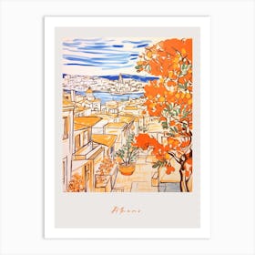 Athens Greece Orange Drawing Poster Art Print