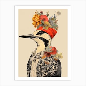 Bird With A Flower Crown Woodpecker 4 Art Print