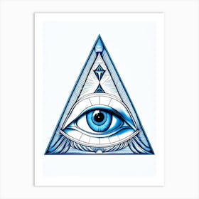 Eye Of Providence, Symbol, Third Eye Blue & White 2 Art Print