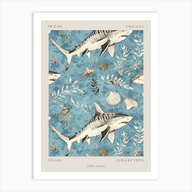 Pastel Blue Zebra Shark Watercolour Seascape Pattern 3 Poster Art Print
