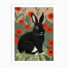 Black Bunny In Poppies Art Print