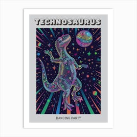 Dancing Party Dinosaur With Disco Ball Poster Art Print