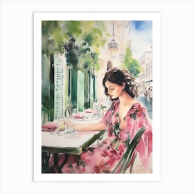 At A Cafe In Faro Portugal Watercolour Art Print