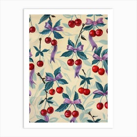 Botanical Bows And Cherries 5 Pattern Art Print