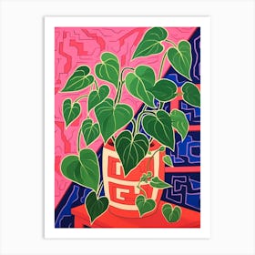 Pink And Red Plant Illustration Pothos 1 Art Print