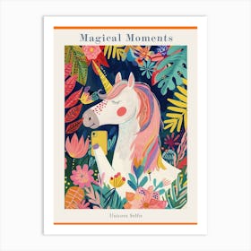 Unicorn Taking A Selfie In The Leaves Poster Art Print