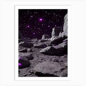 Space Landscape - Purple Stars Art Print