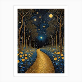 Starry Night Forest By Klimt Style (11) Art Print