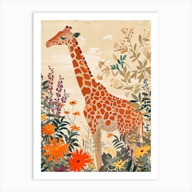 Cute Illustration Of A Giraffe In The Plants 1 Art Print