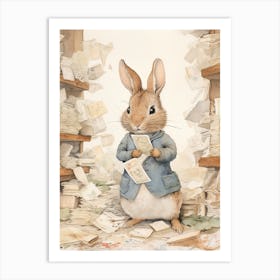 Bunny Collecting Stamps Luck Rabbit Prints Watercolour 2 Art Print