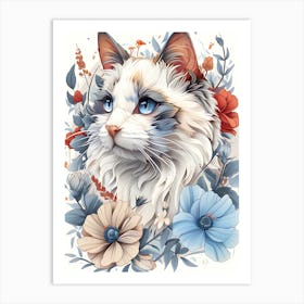 Cat With Flowers 6 Art Print