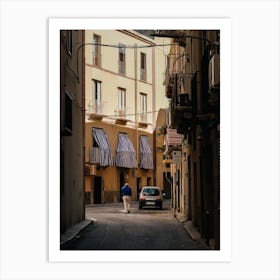 A Man Wandering The Streets Of Sicily Art Print