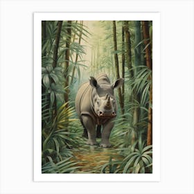 Rhino In The Jungle Realistic Illustration 8 Art Print