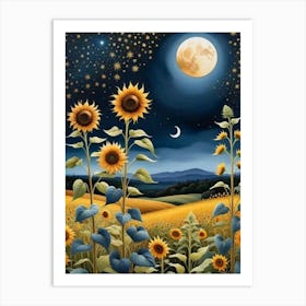 Sunflowers At Night Poster