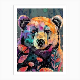 Bear In Flowers animal art Art Print