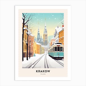 Vintage Winter Travel Poster Krakow Poland 4 Art Print