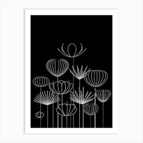 Abstract Flowers On Black Background Art Print