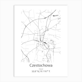 Czestochowa,Poland Minimalist Map Art Print