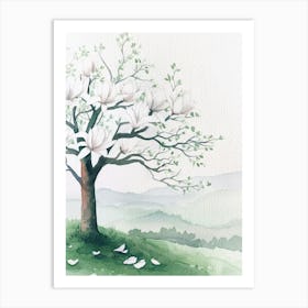 Magnolia Tree Atmospheric Watercolour Painting 1 Art Print