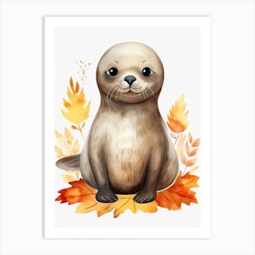 A Seal Watercolour In Autumn Colours 0 Art Print