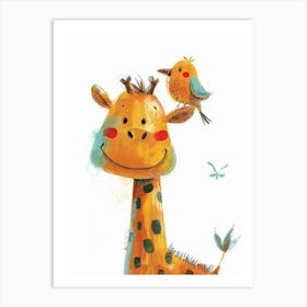 Small Joyful Giraffe With A Bird On Its Head 2 Art Print