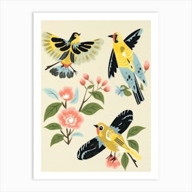 Folk Style Bird Painting American Goldfinch 2 Art Print