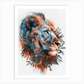 Double Exposure Realistic Lion With Jungle 6 Art Print