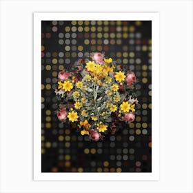 Vintage Yellow Wallflower Bloom Flower Wreath on Dot Bokeh Pattern n.0236 Art Print