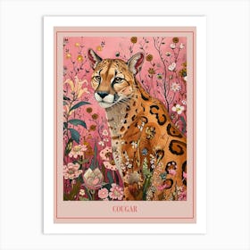 Floral Animal Painting Cougar 3 Poster Art Print