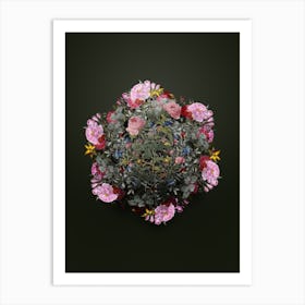 Vintage Rose of the Hedges Flower Wreath on Olive Green n.0399 Art Print
