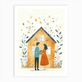 Couple And A House With People Inside Art Print