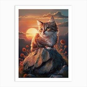 Cat At Sunset 1 Art Print